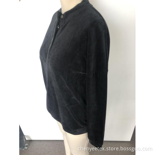 Round-neck corduroy button hoodie
